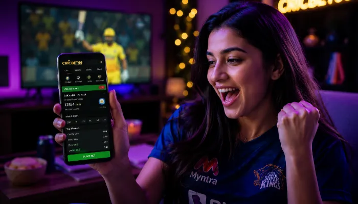 Indian girl checking live IPL betting odds on Cricbet99 platform