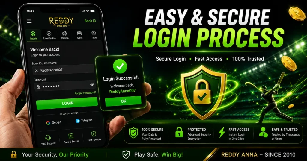 Reddy Anna login screen with secure betting account access