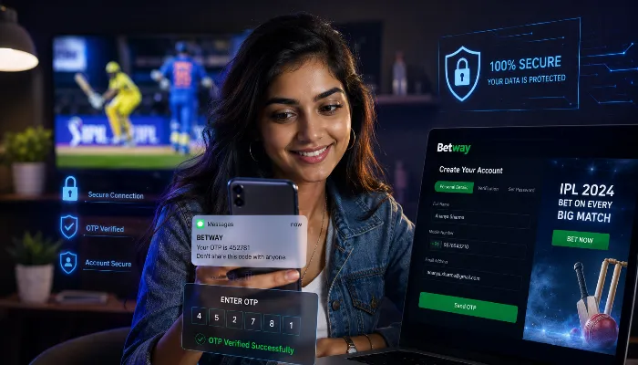 Indian woman completing betting account signup process