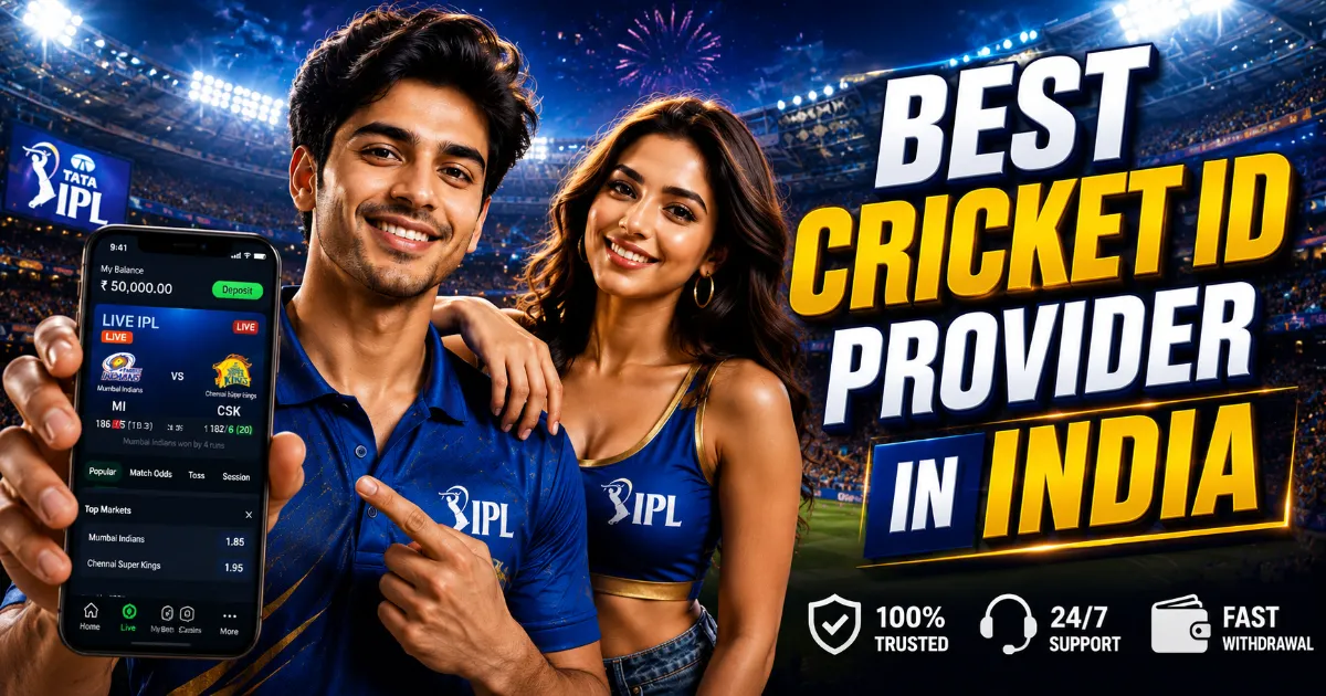 Young Indian users holding smartphone with live IPL betting dashboard inside cricket stadium
