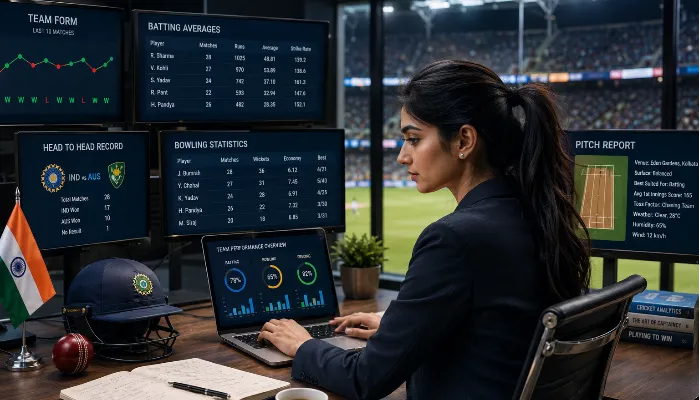 T20 Team Form Analysis for Better Betting Decisions Indian cricket analyst studying team form and statistics for T20 betting.
