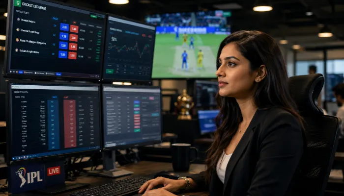 Indian cricket betting analyst monitoring live cricket exchange markets and betting odds.